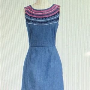 J. Crew Denim Chambray Embroidered Shirt Dress